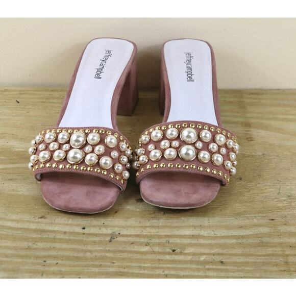 Jeffrey Campbell Sandals 9 Pink Suede Pearl Studs Open Toe Slip On - Picture 2 of 8